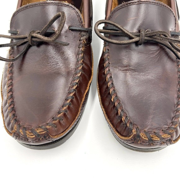 Minnetonka Essential Hardsole Moccasin Brown Leather Men's 8.5 Slip On - Picture 6 of 12
